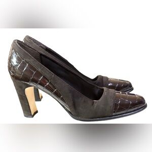 Sweet Briar Pumps Heels Womens 8.5 M Brown Croc Embossed 3” Block Heel Man Made